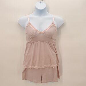 Marilyn Monroe NWT Pink and Gray Striped Lace Trim Pajama Short Set WMS Large